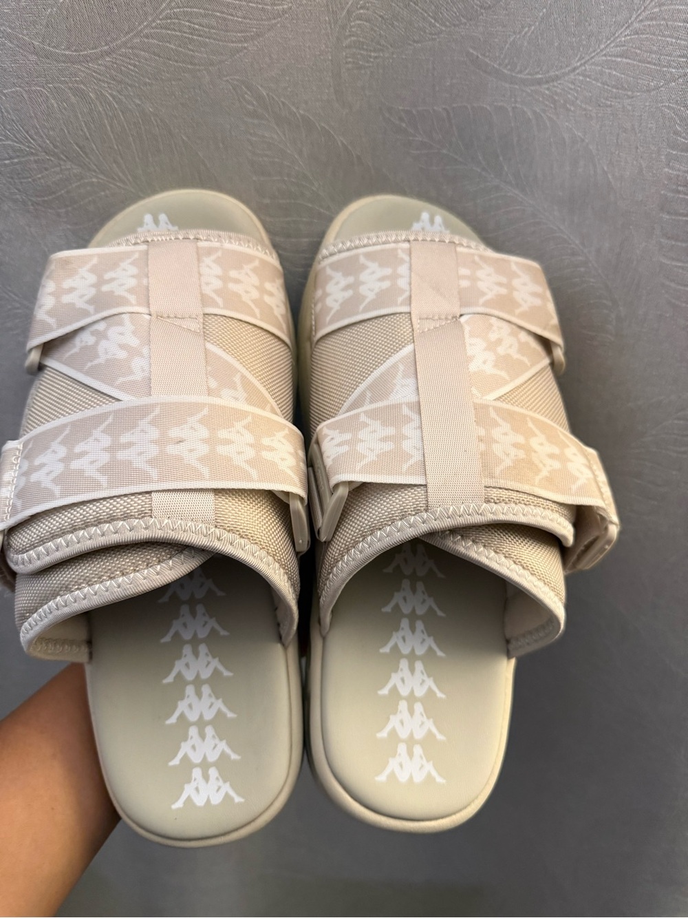 Kappa Women’s Beige Double-Strap Logo Slide Sandals